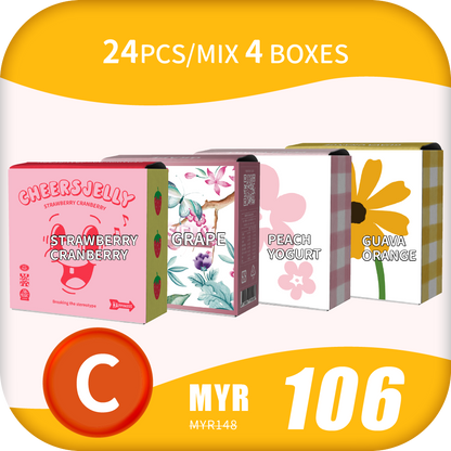 CheersJelly Low-Calorie Konjac Jelly 【Refresh Party C】24pcs/Mix 4 boxes
